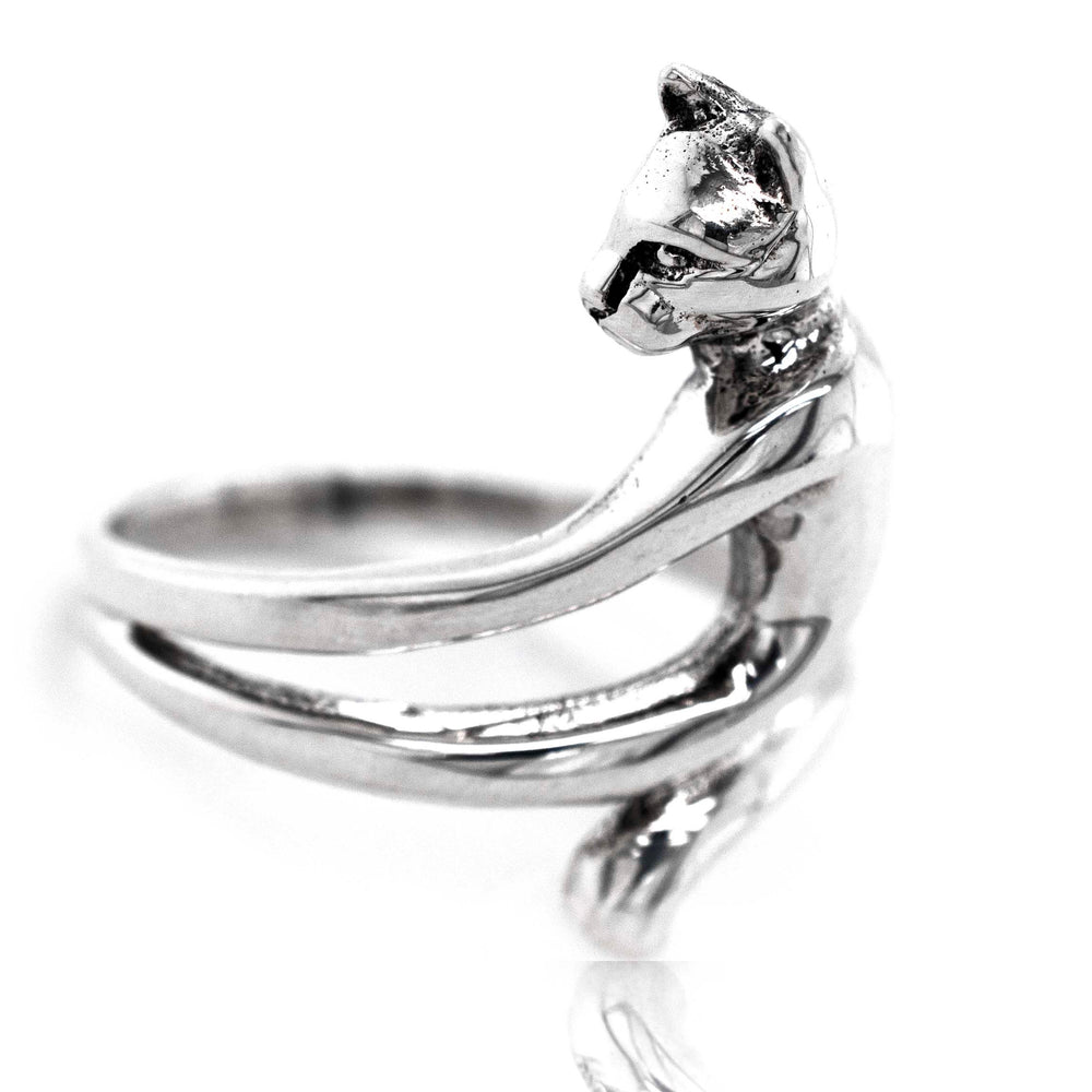 
                  
                    A minimalist sterling silver Cat Ring with a cat sitting on it.
                  
                