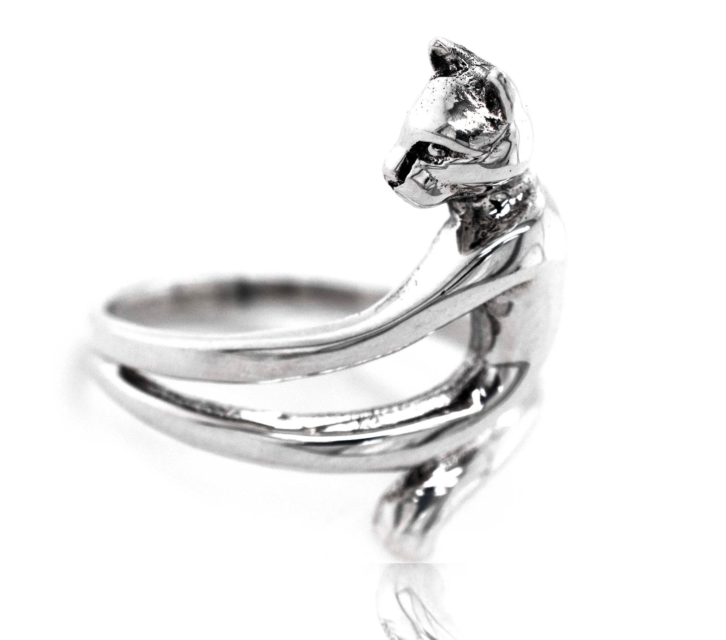 
                  
                    A minimalist sterling silver Cat Ring with a cat sitting on it.
                  
                