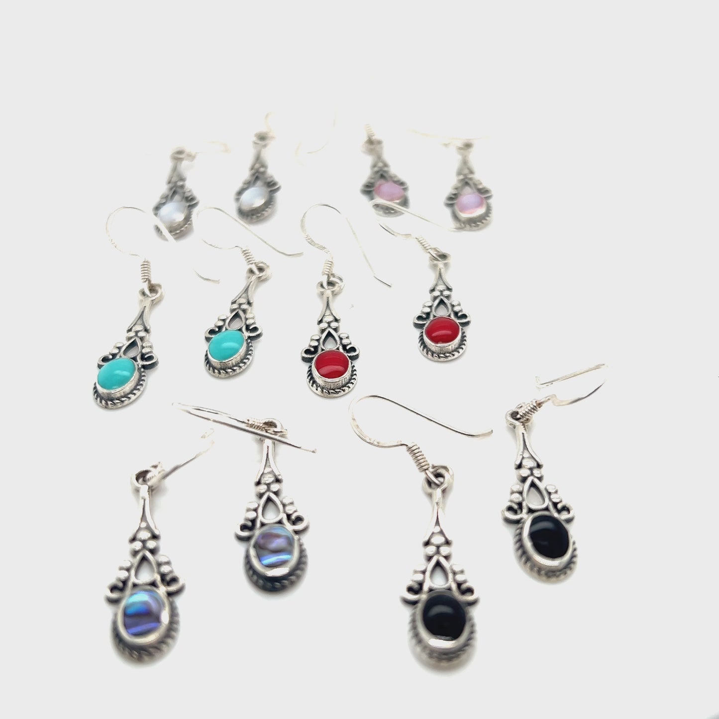 
                  
                    Load and play video in Gallery viewer, Oval Shaped Inlaid Stone Earrings with Delicate Vintage Setting
                  
                