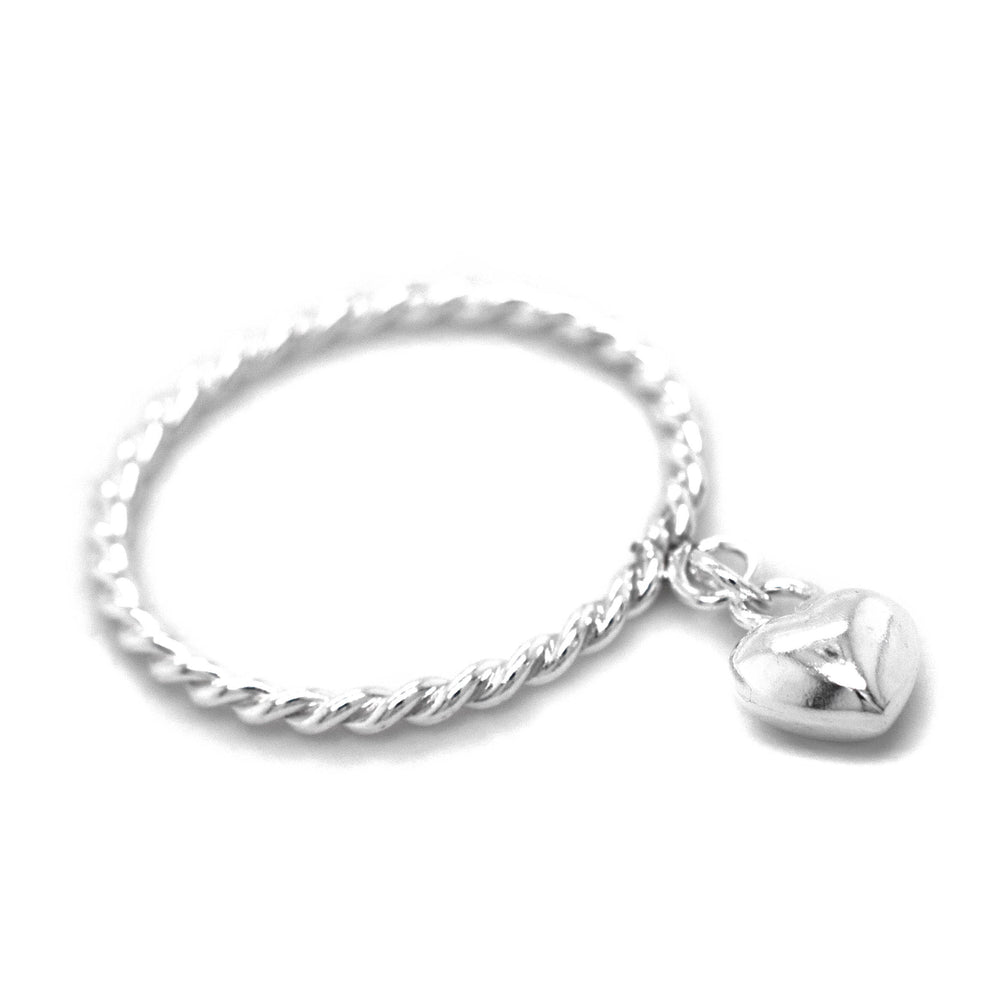 A minimalist Super Silver Heart Charm Ring With Rope Band.