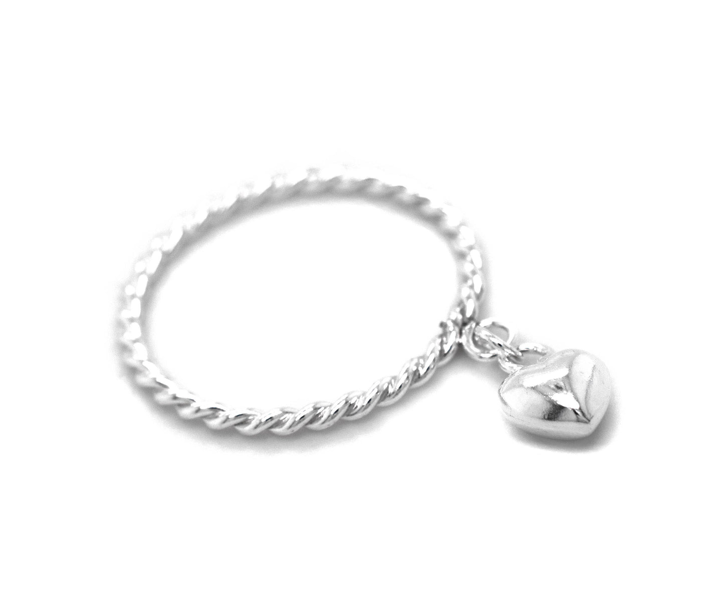 A minimalist Super Silver Heart Charm Ring With Rope Band.