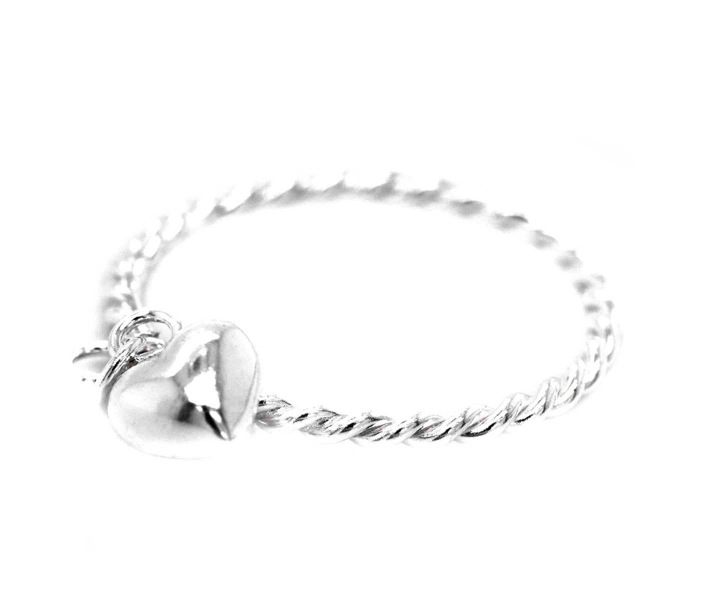 A minimalist-design Super Silver ring with the Heart Charm Ring With Rope Band perfect for stacking.