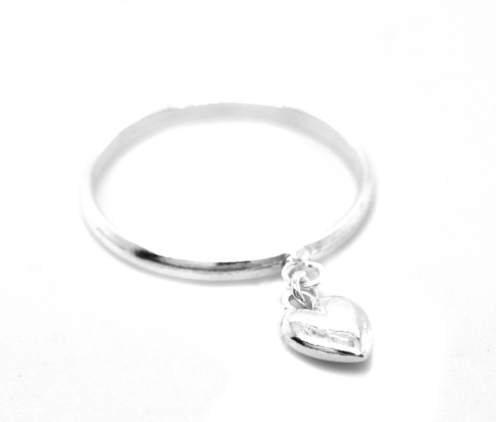 A Delicate Heart Charm Ring made with .925 Sterling Silver, perfect for expressing love. (Brand: Super Silver)