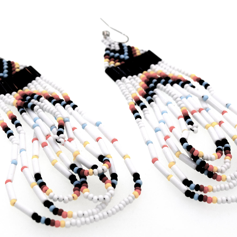 Super Silver Handmade Multi-Stone Beaded Dangle Earrings in white and multi colors, crafted with surgical steel.