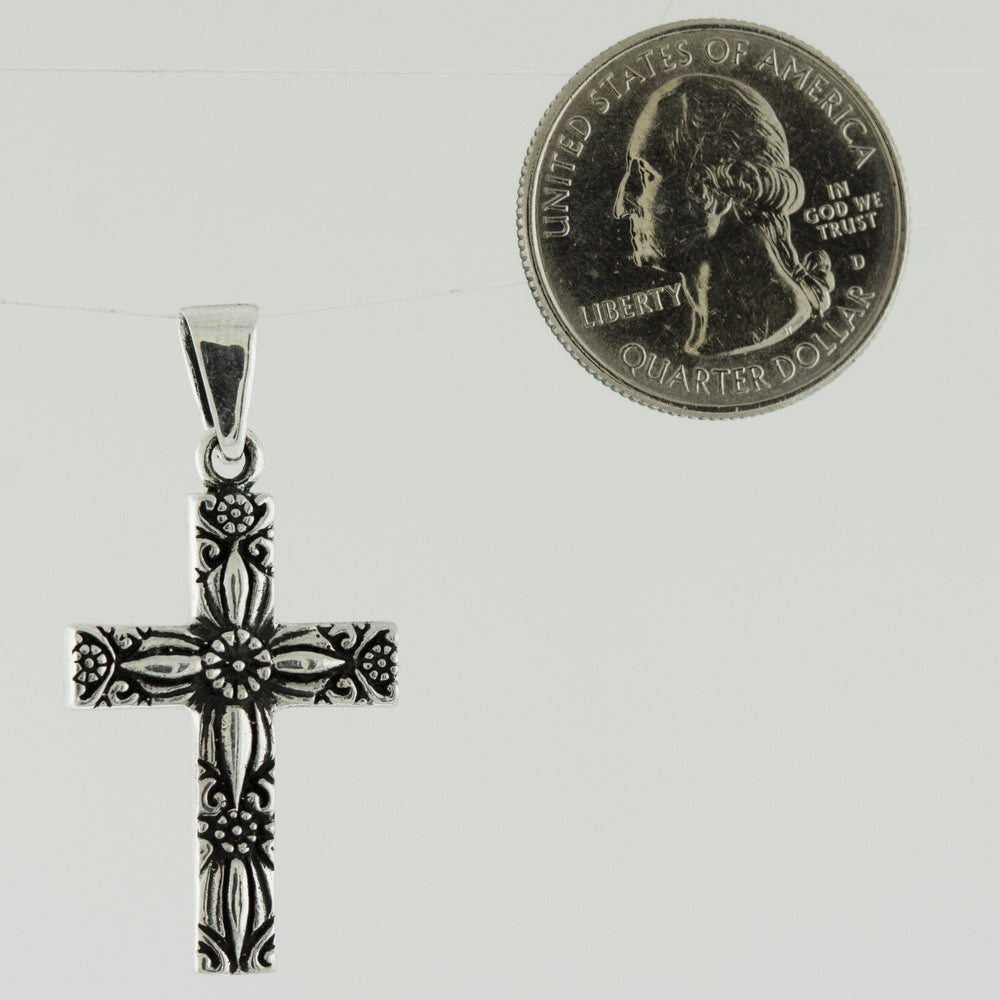
                  
                    A Super Silver Cross Pendant With Flower Detail.
                  
                