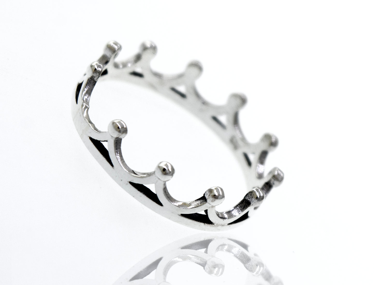 
                  
                    A high polish Super Silver Sterling Silver Crown Ring on a white surface.
                  
                