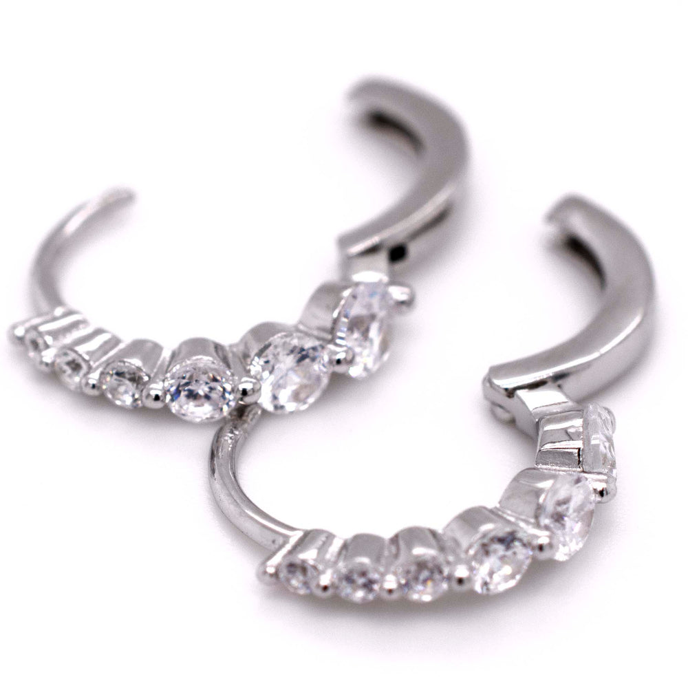 A pair of Super Silver Small Cubic Zirconia Hoops, made of white gold.