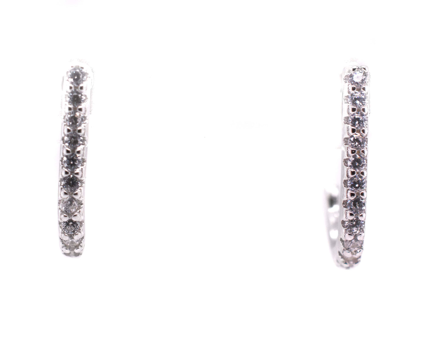 
                  
                    A pair of Super Silver Tiny Pave Cubic Zirconia Half Hoop Post Earrings.
                  
                