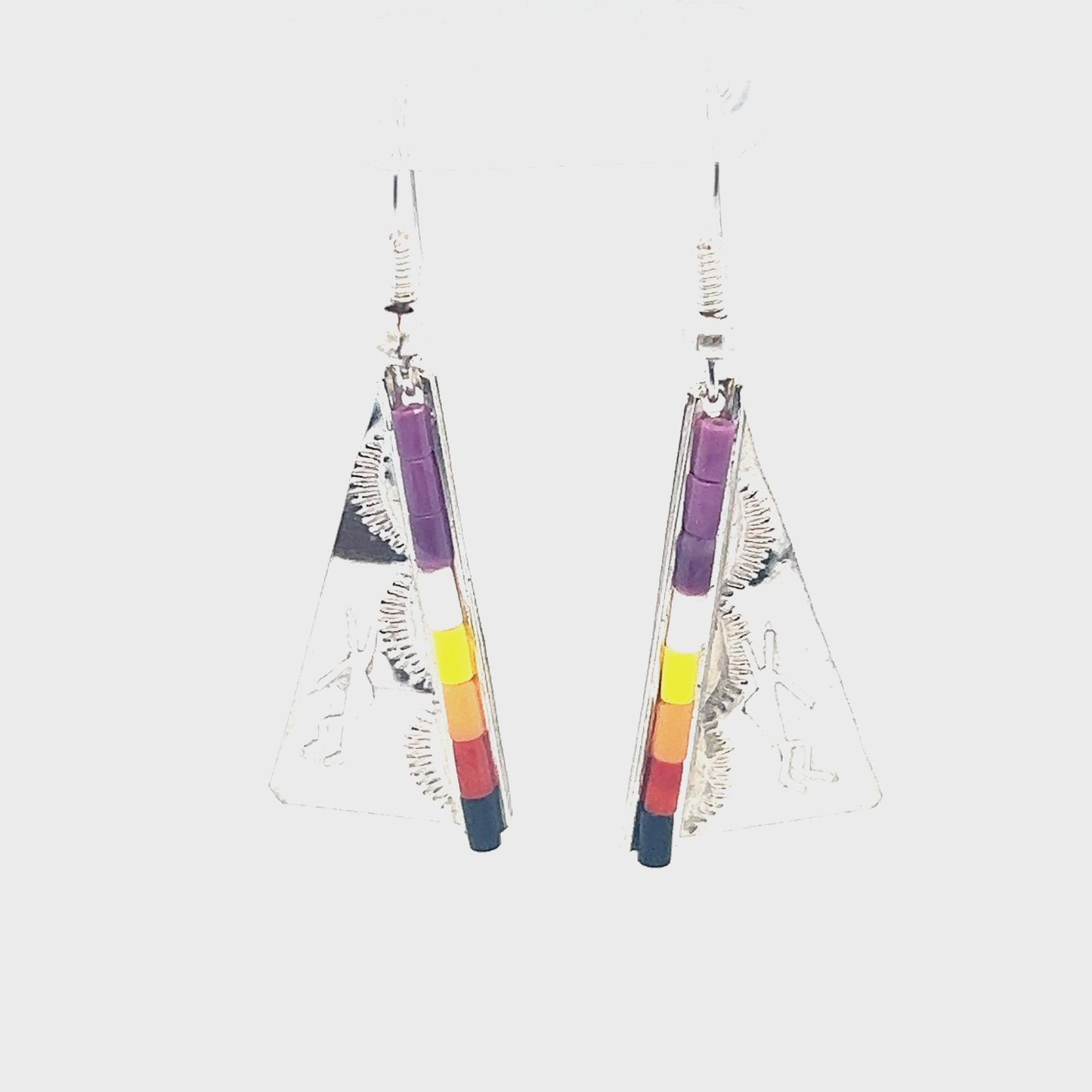 
                  
                    Load and play video in Gallery viewer, Native Triangular Earrings with Dancing Kokopelli
                  
                