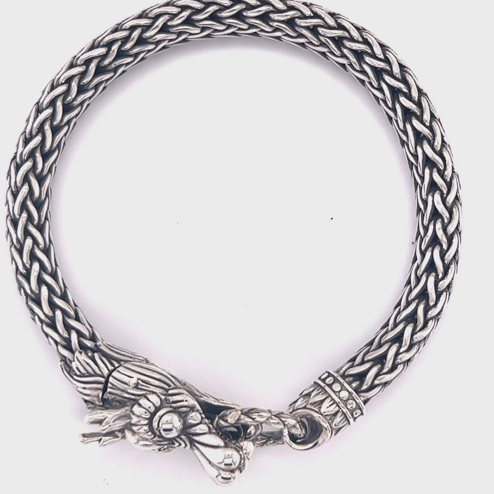 
                  
                    Load and play video in Gallery viewer, Sterling Silver Braided Rope Bracelet with Dragon Head
                  
                