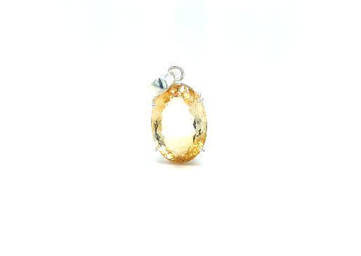 
                  
                    A shimmering oval Brilliant Pronged Citrine Pendant with a faceted cut on a white background by Super Silver.
                  
                