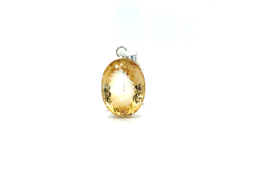 
                  
                    A shimmering oval Brilliant Pronged Citrine Pendant on a white background by Super Silver.
                  
                
