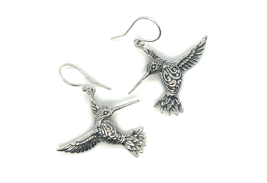 
                  
                    A pair of Stunning Handcrafted Hummingbird Earrings from the Super Silver artisan collection, showcased on a white background.
                  
                