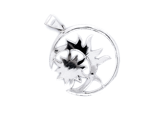 A Super Silver Brilliant Sun in Moon Pendant featuring the enchanting image of a radiant sun.