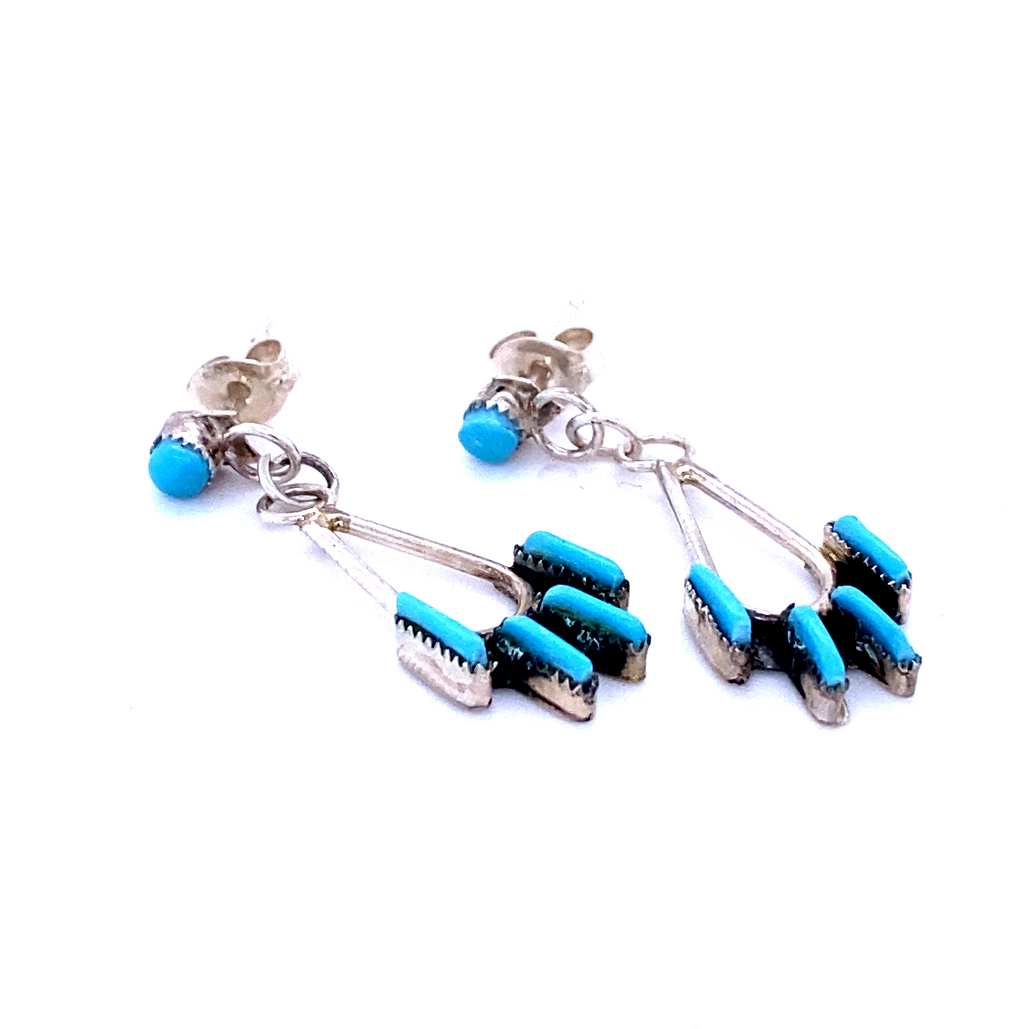 
                  
                    Handmade Delicate Needlepoint Zuni Turquoise Earrings by Super Silver.
                  
                