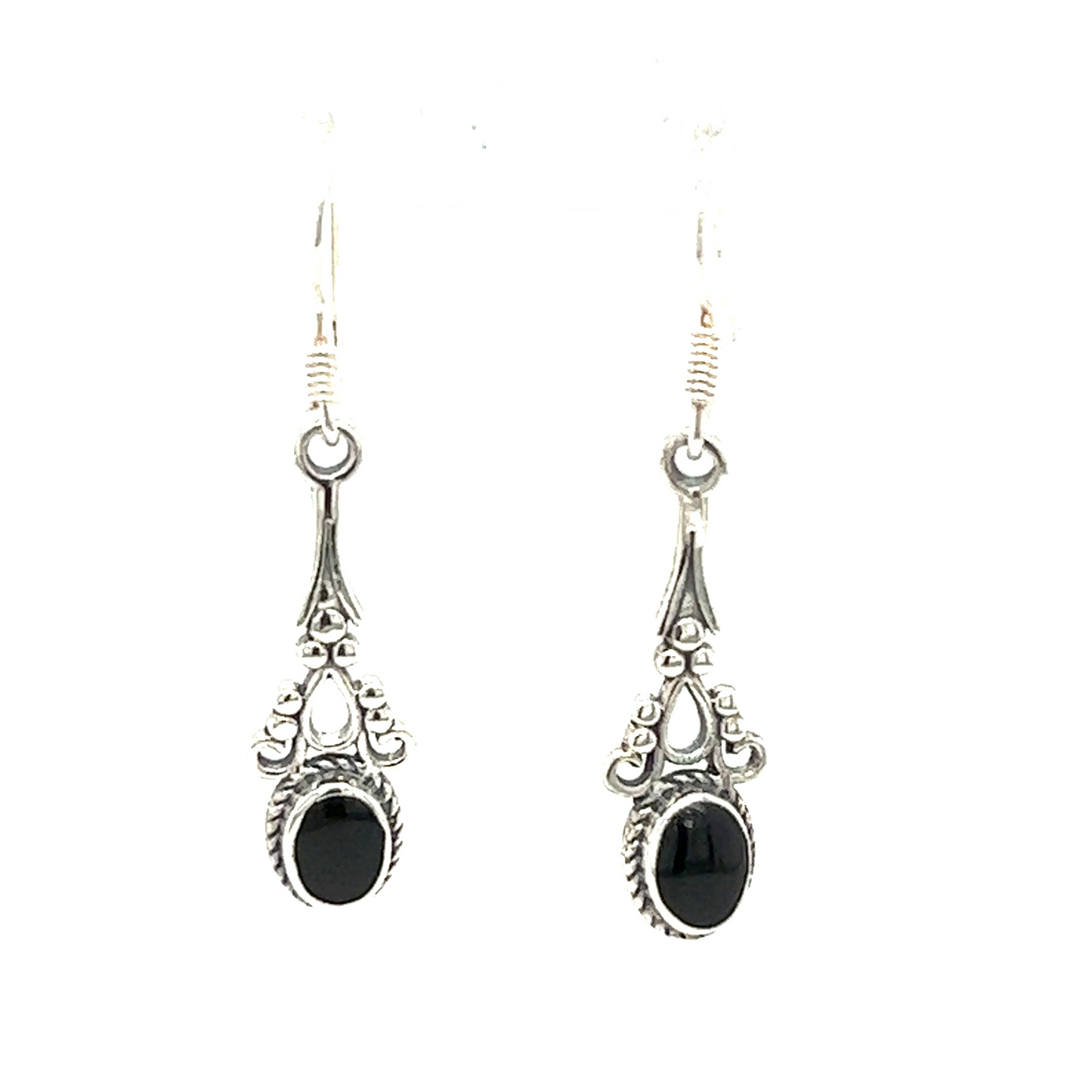 
                  
                    A pair of Super Silver's Oval Shaped Inlaid Stone Earrings with Delicate Vintage Setting, perfect for adding an earthy refinement to your boho look.
                  
                