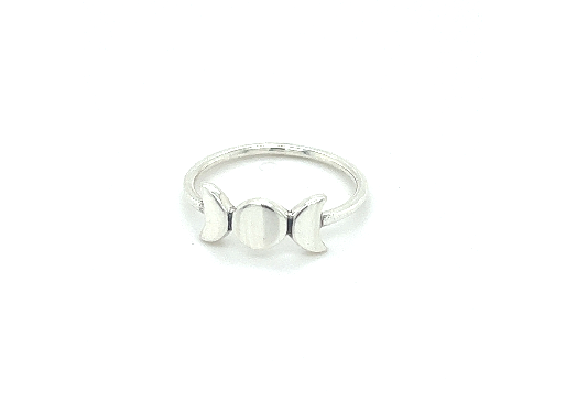 A Chic Triple Moon Ring adorned with three lunar circles, symbolizing divine femininity, by Super Silver.