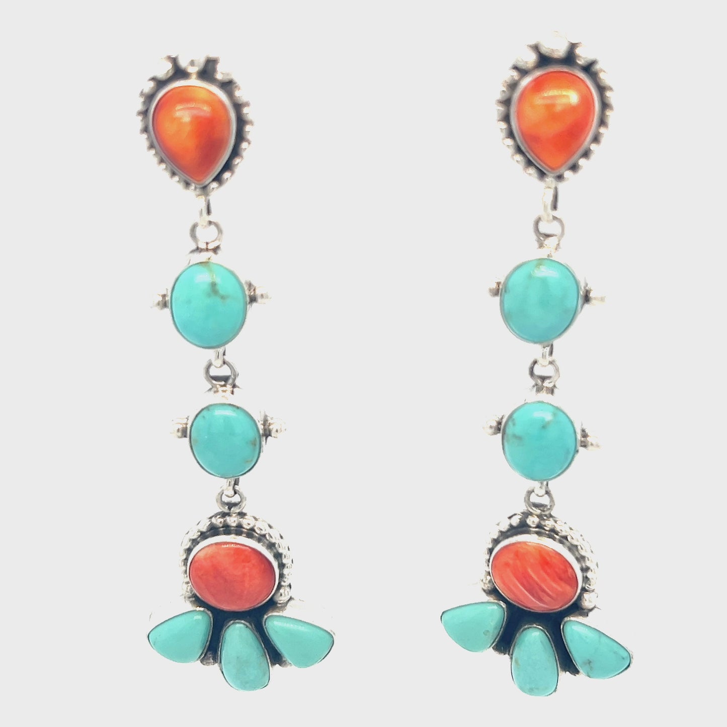 
                  
                    Load and play video in Gallery viewer, Handcrafted Statement Turquoise and Shell Earrings
                  
                