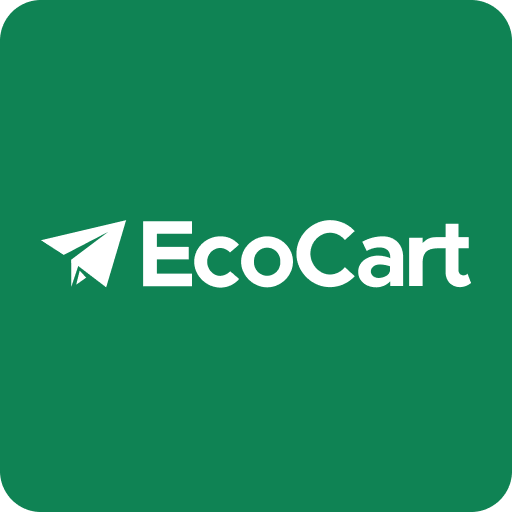 EcoCart logo on a green background emphasizing carbon footprint offsetting for the Carbon Neutral Order.