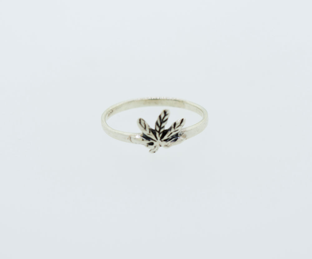 A simple Super Silver .925 Sterling Silver Marijuana Leaf Ring with a delicate leaf design.