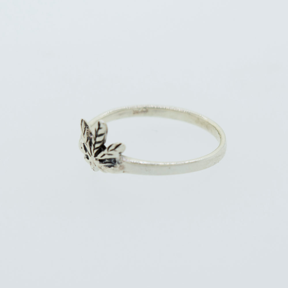 A simple Super Silver Marijuana Leaf Ring, made of .925 Sterling Silver.