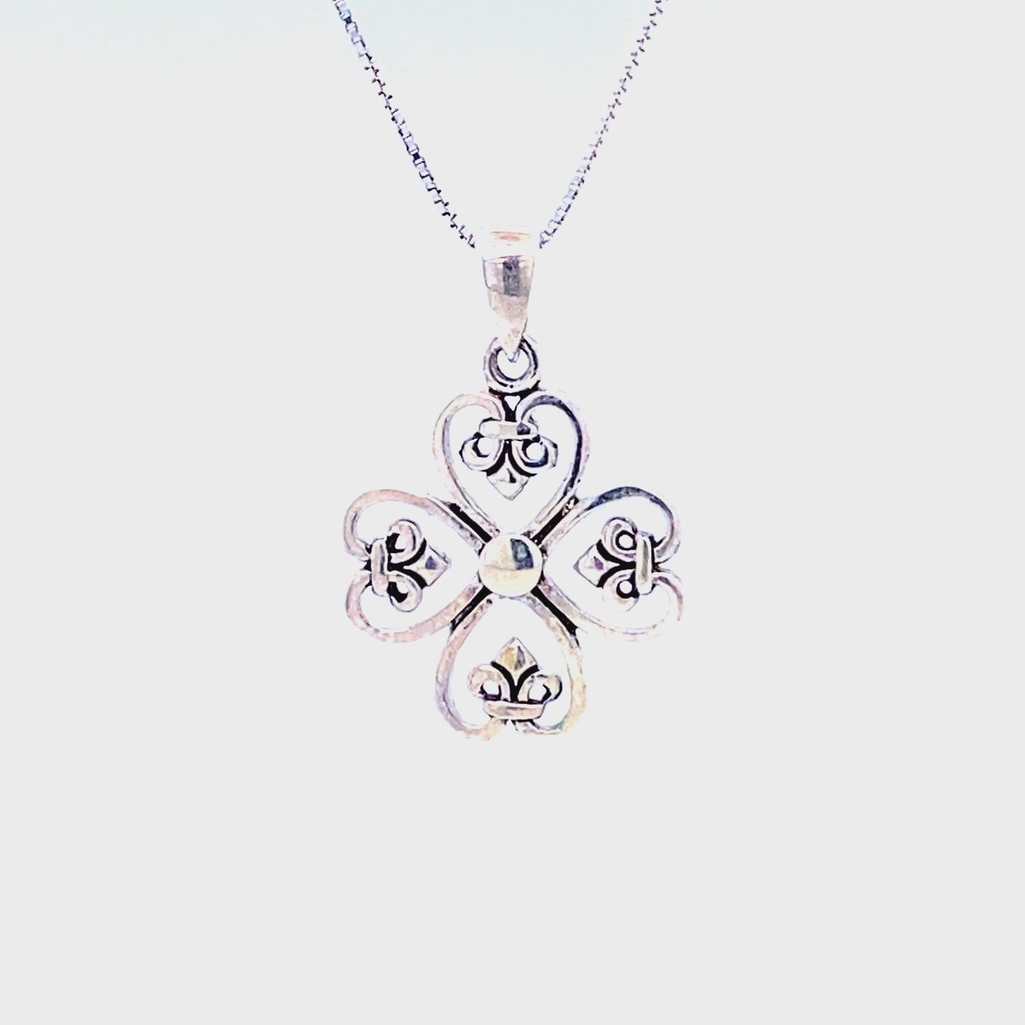 
                  
                    Load and play video in Gallery viewer, Clover Cross Pendant with Fleur De Lis
                  
                