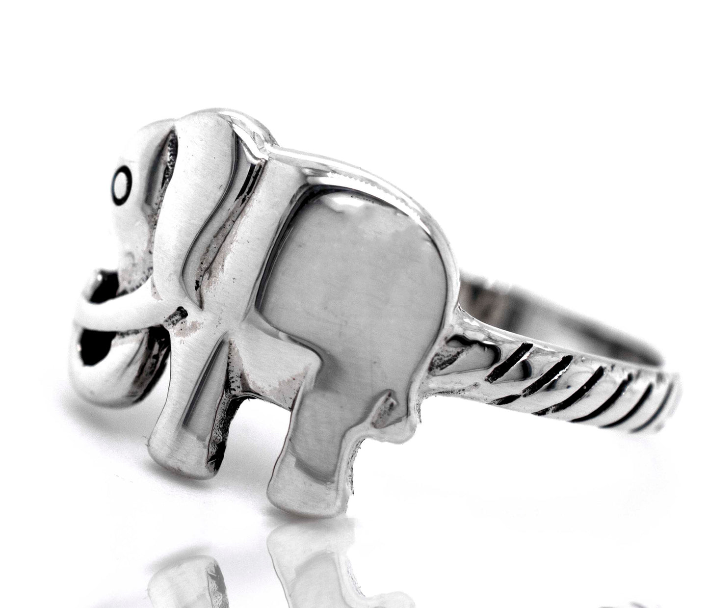 A Super Silver elephant ring on a white background.