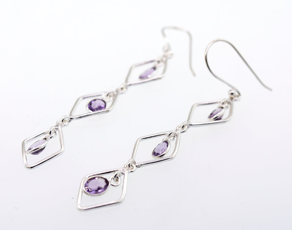 Wire Diamond Earrings with Amethyst