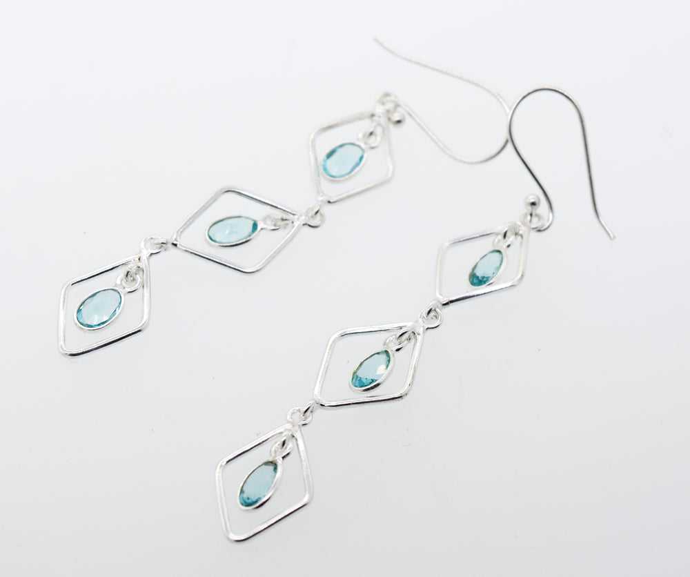 Wire Diamond Earrings with Blue Topaz