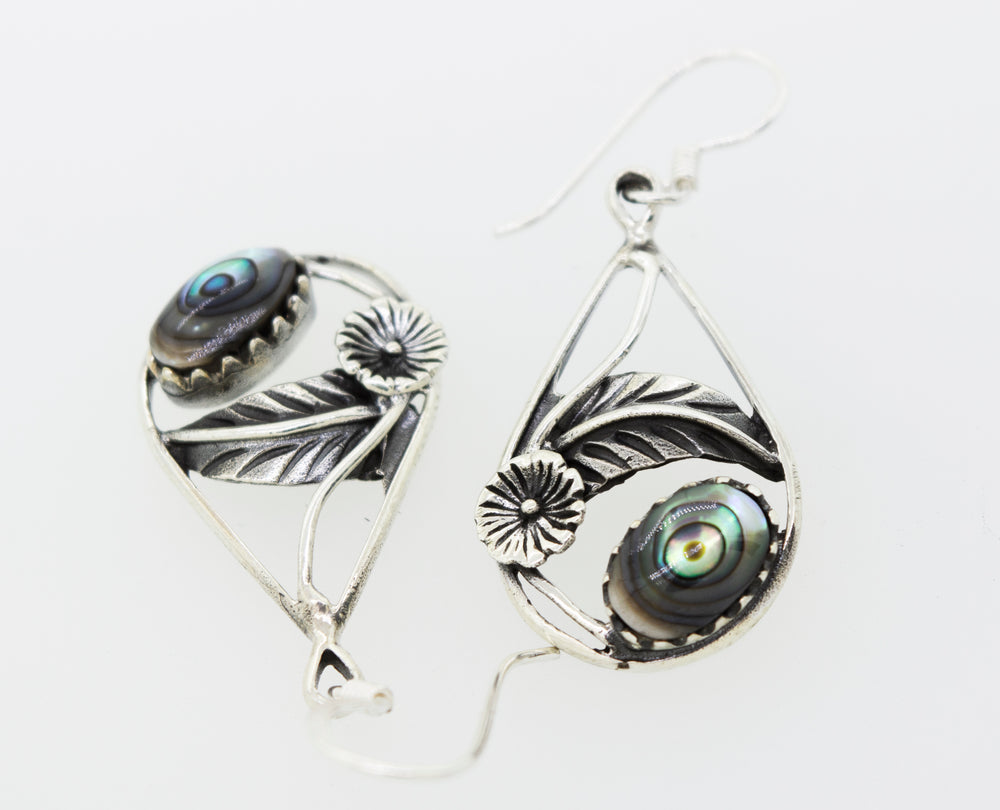 
                  
                    Abalone Teardrop Earrings With Floral Setting
                  
                