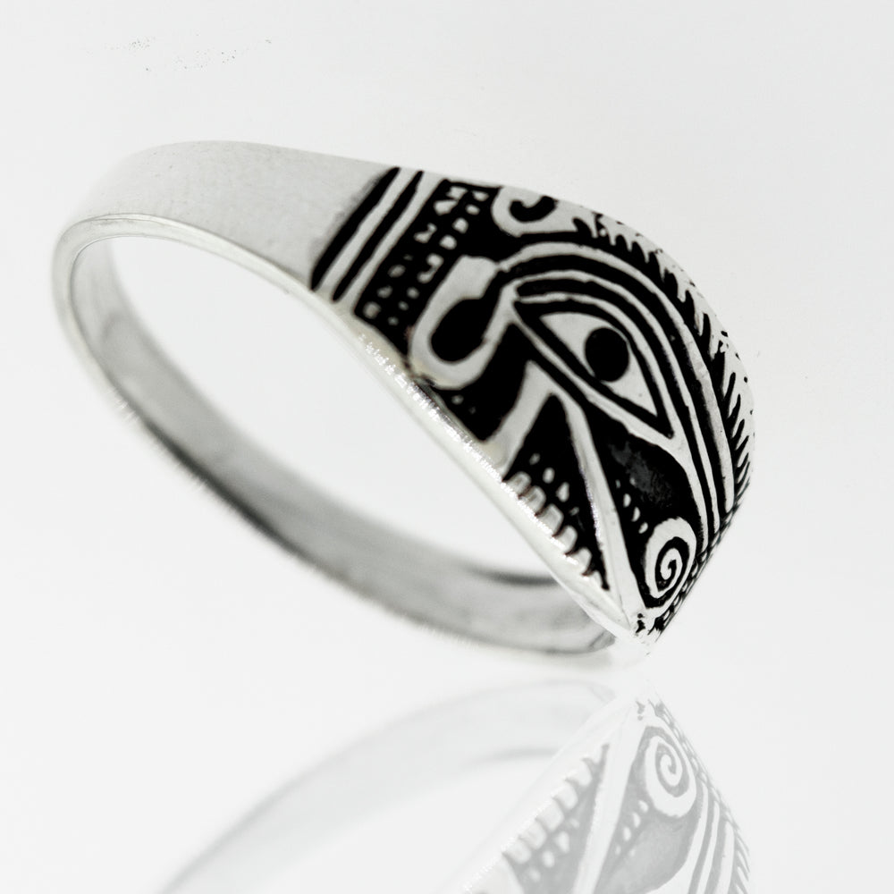 
                  
                    A sterling silver Eye of Horus ring with a vintage look.
                  
                