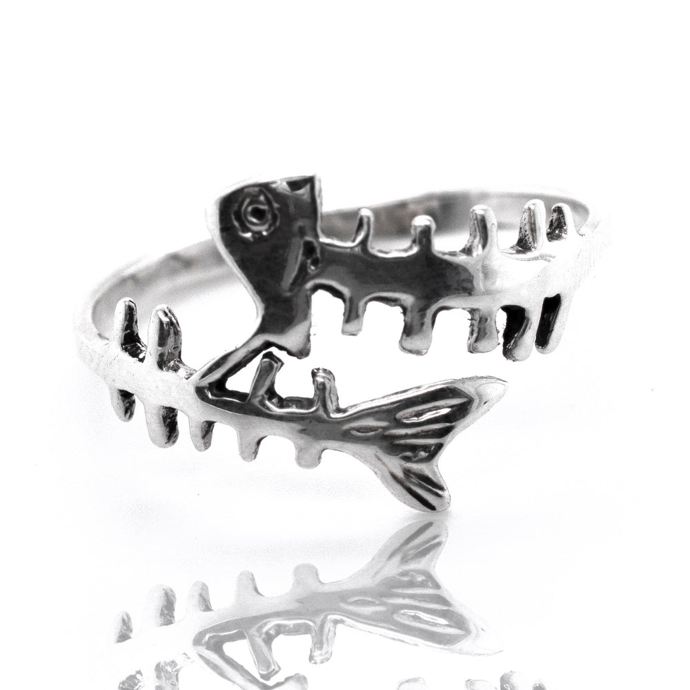 
                  
                    A sterling silver Fish Skeleton Ring.
                  
                