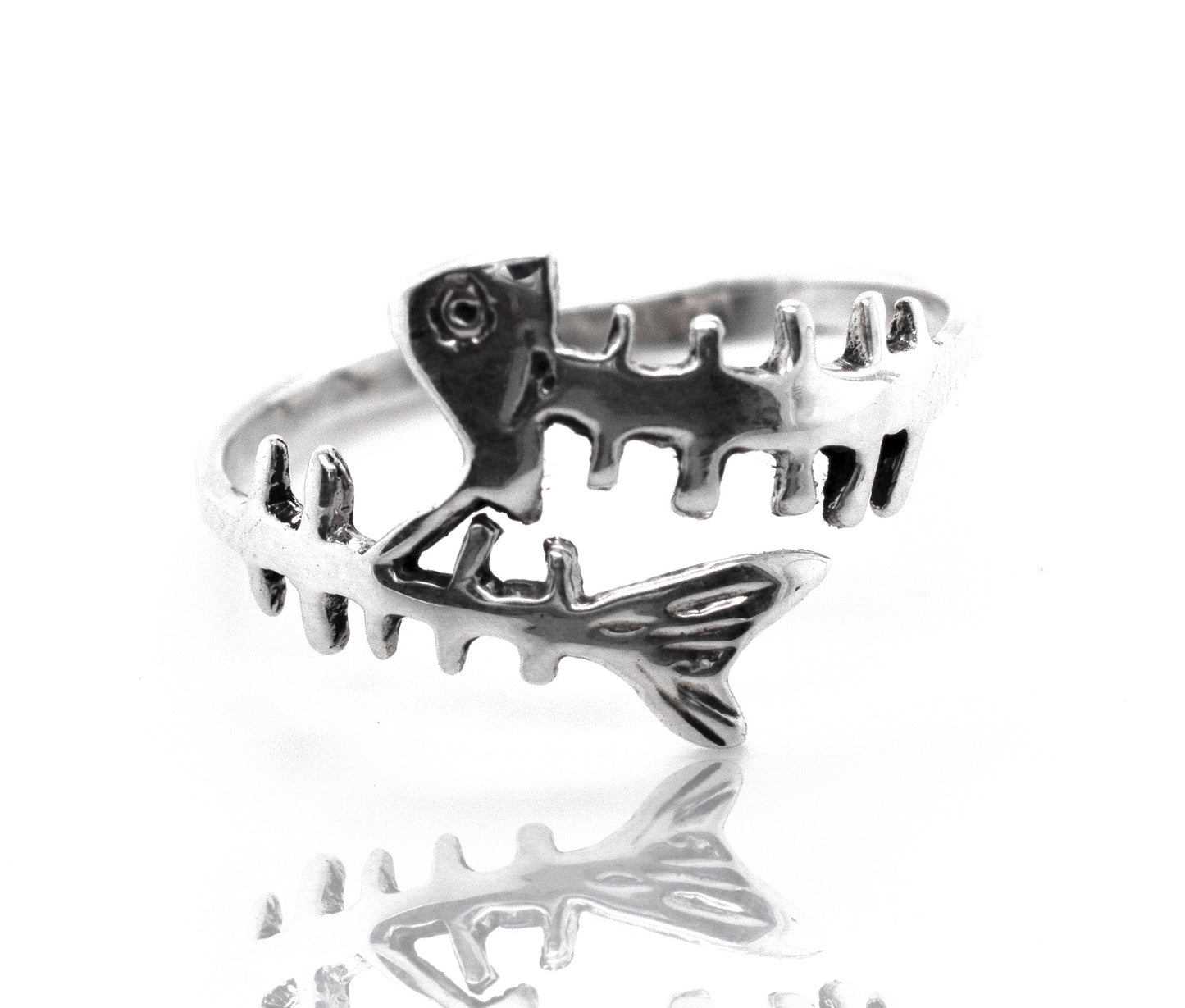 A sterling silver Fish Skeleton Ring.