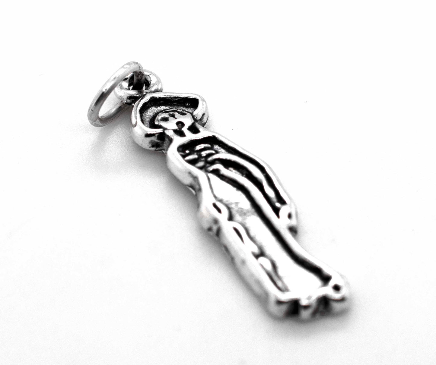 
                  
                    A Dia De Los Muertos Female skeleton charm necklace made of .925 Sterling Silver by Super Silver.
                  
                