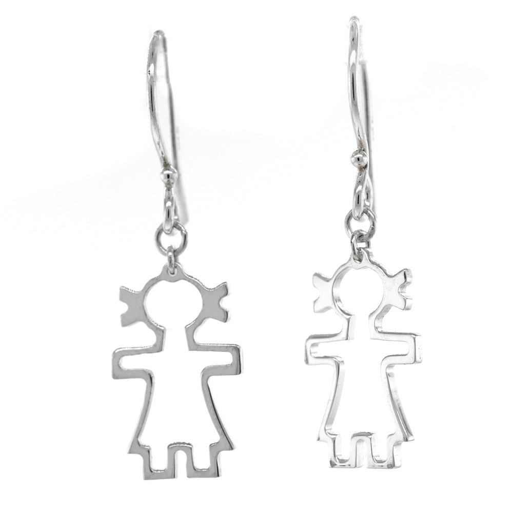
                  
                    A pair of Super Silver Little Woman Shaped Earrings, featuring a girl, symbolizing love and humanity.
                  
                