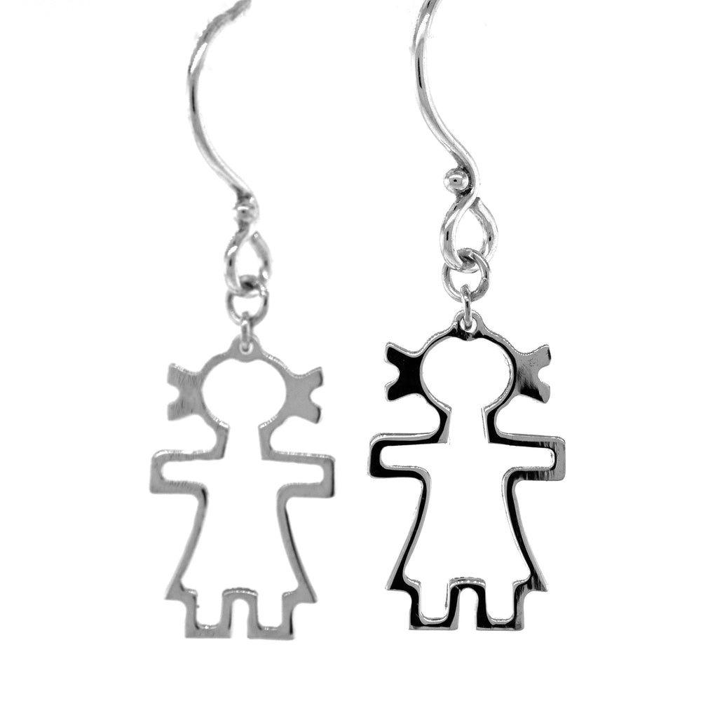 
                  
                    Heartwarming Little Woman Shaped Earrings featuring two little girls, symbolizing love and humanity by Super Silver.
                  
                