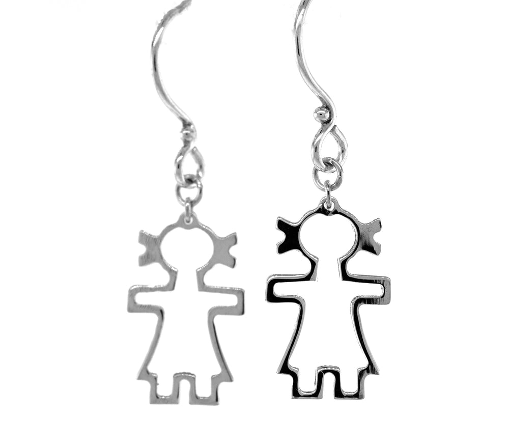 
                  
                    Heartwarming Little Woman Shaped Earrings featuring two little girls, symbolizing love and humanity by Super Silver.
                  
                