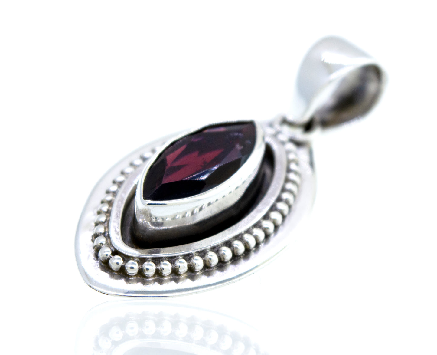 A Beautiful Marquise Shaped Garnet Pendant with Beads Design from Super Silver.