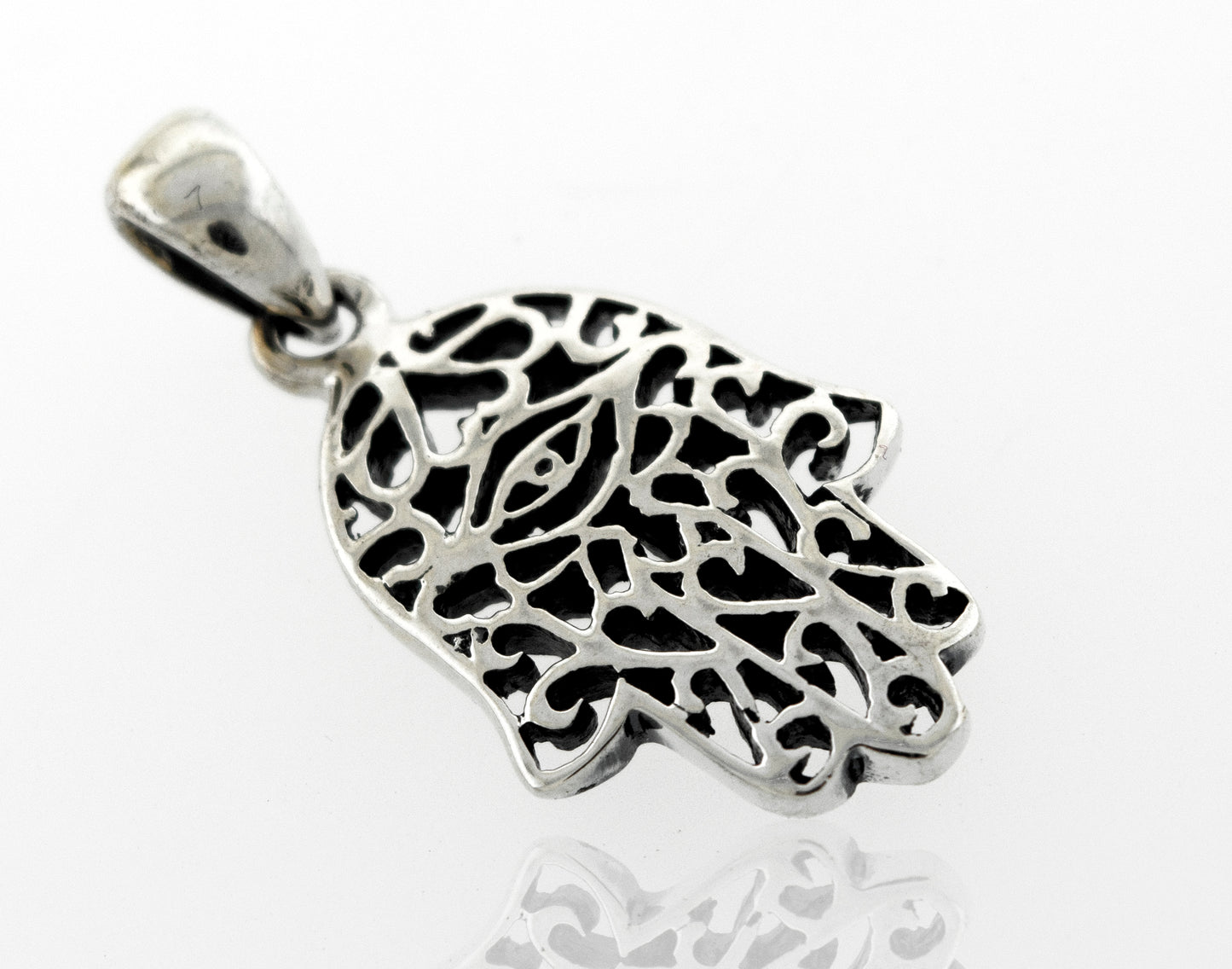 Super Silver's Hamsa Hand Pendant features a freestyle swirl design in sterling silver.