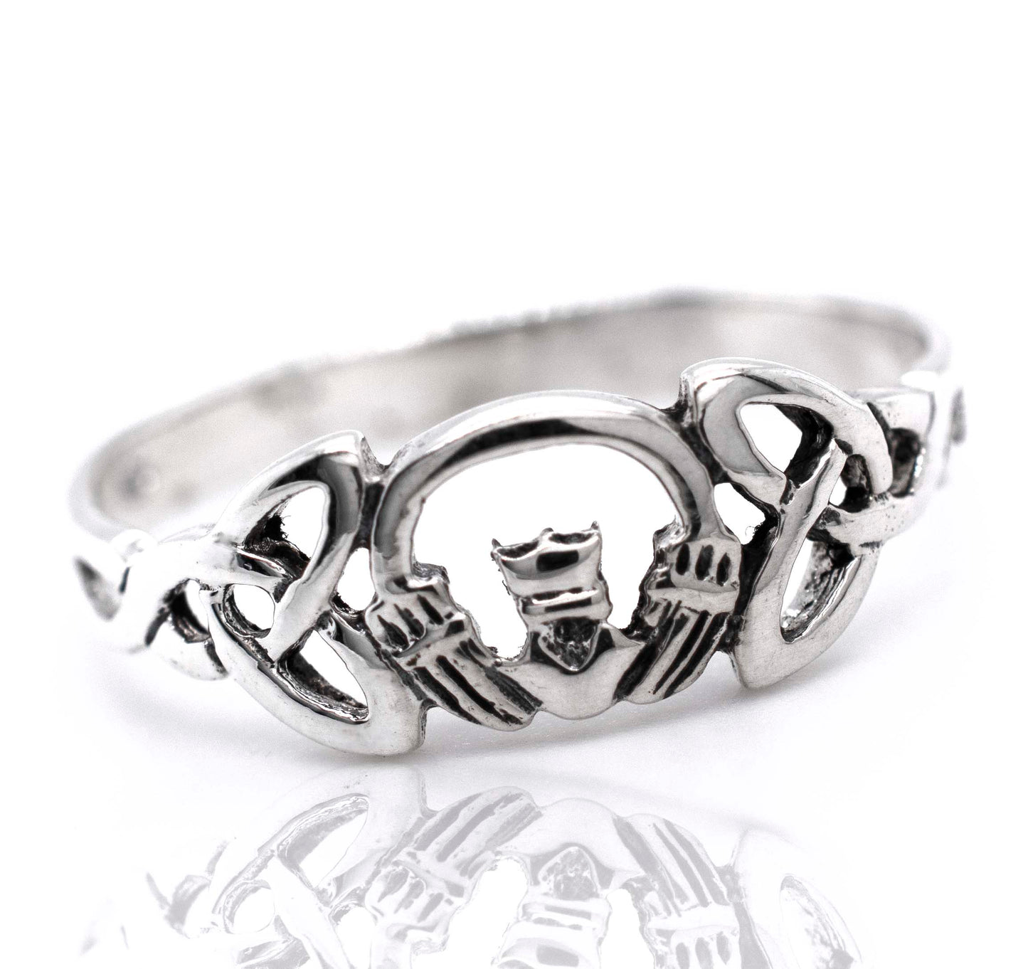 
                  
                    Sterling silver Claddagh ring with a heart motif
                  
                
