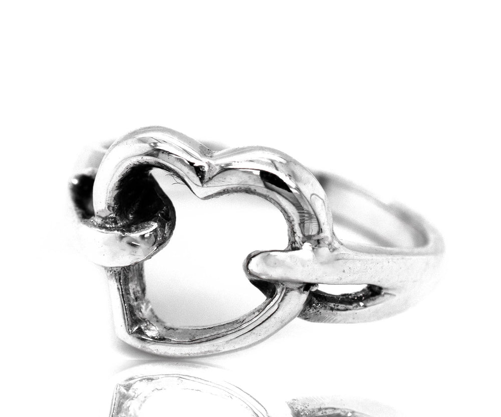 An Open Heart Double Knot Ring on a white background.