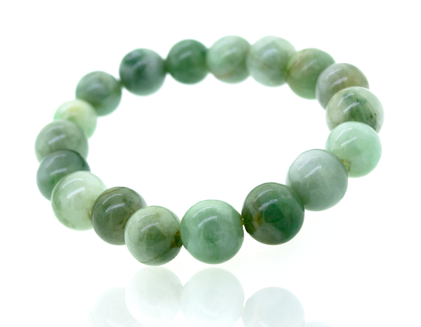 An Elegant Jade Beaded Bracelet by Super Silver on a white background.