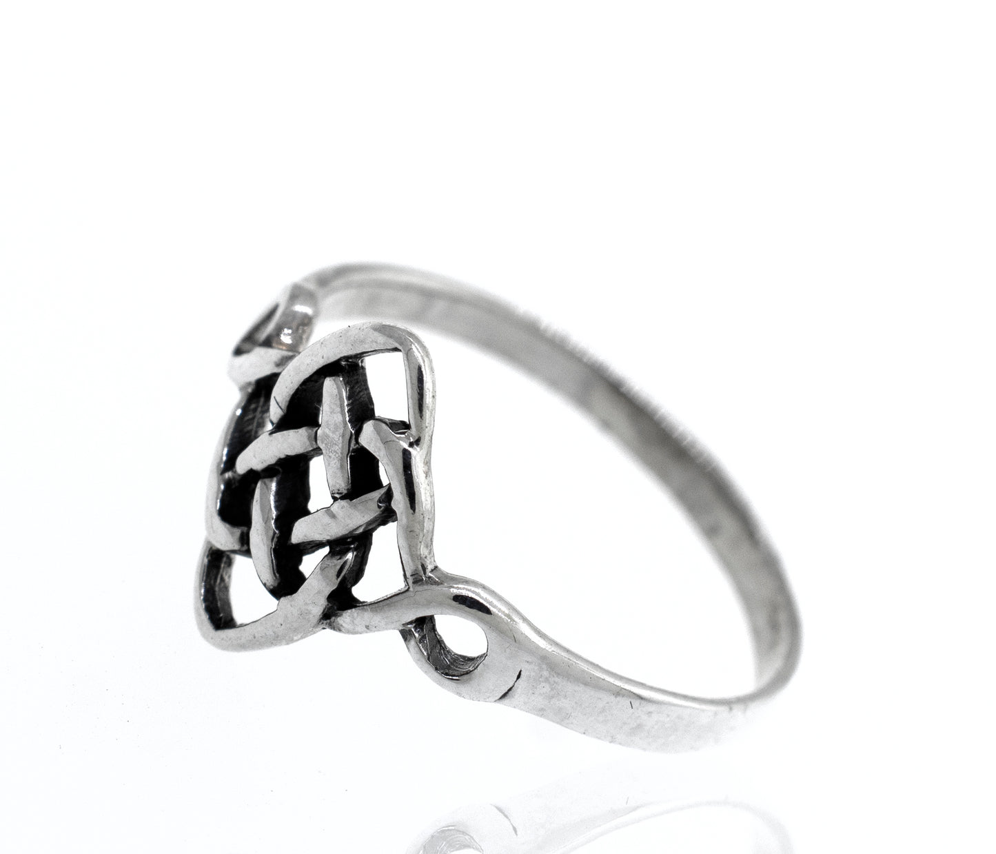 
                  
                    A cultural Celtic Weave Diamond Design ring with a celtic knot design.
                  
                