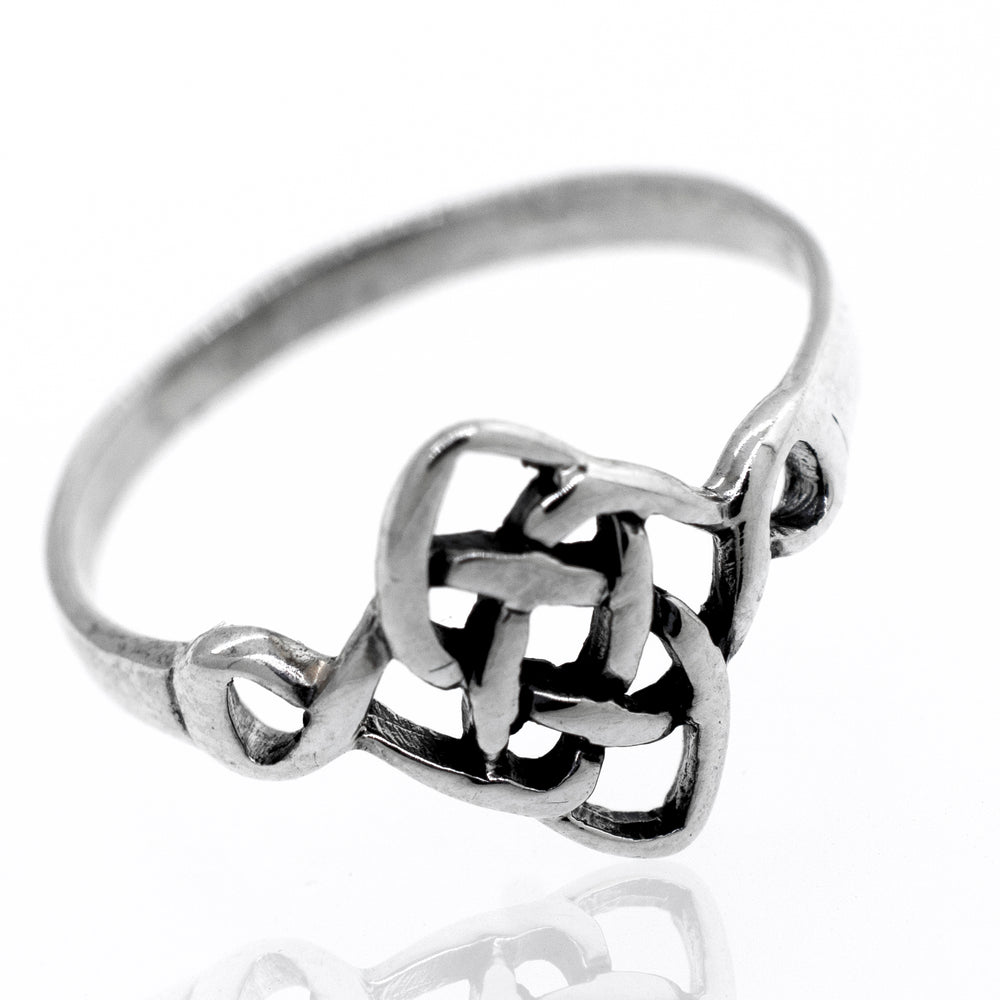 A mens sterling silver ring with a Celtic Weave Diamond Design.