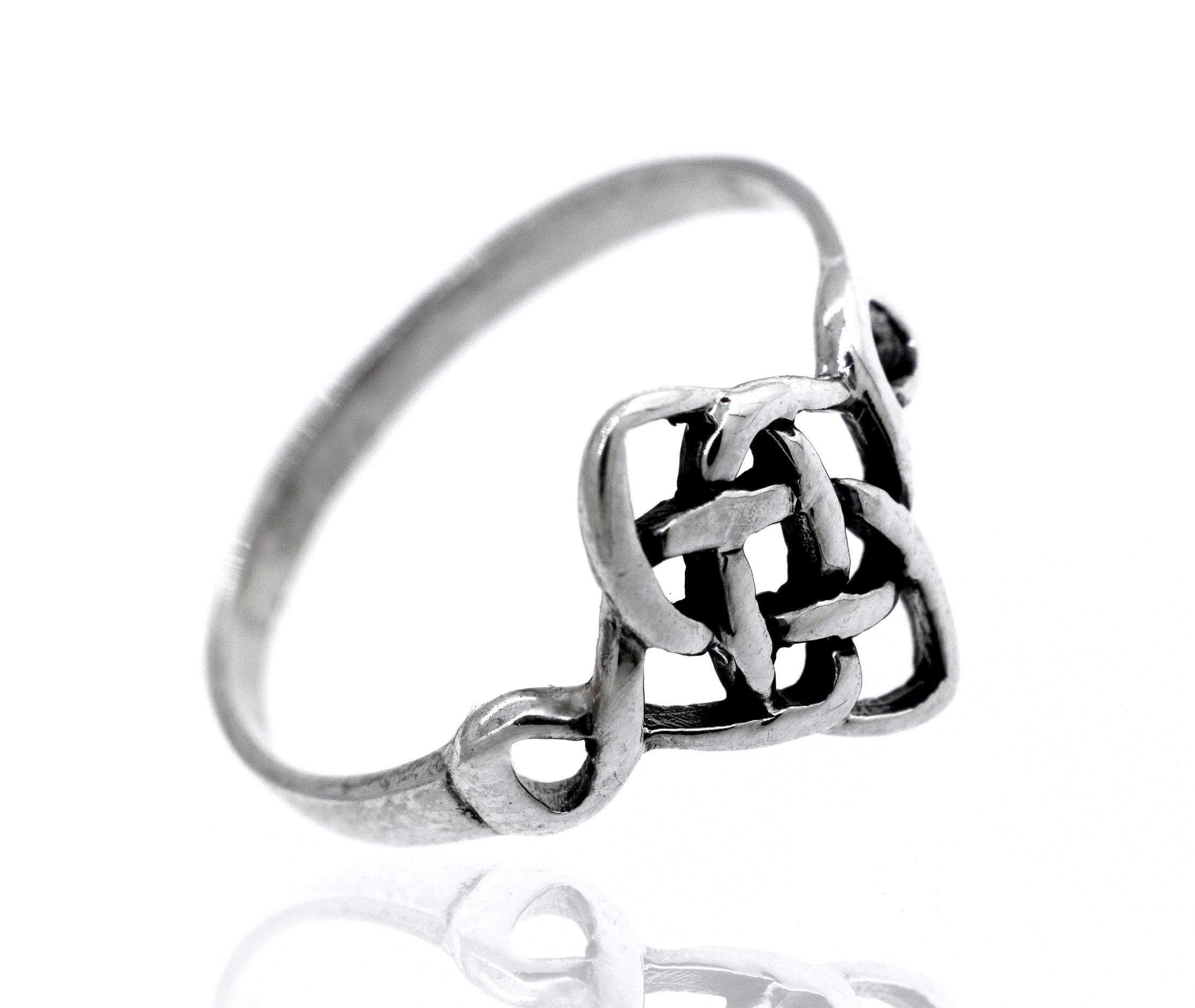 A sterling silver Celtic Weave Diamond Design Ring.