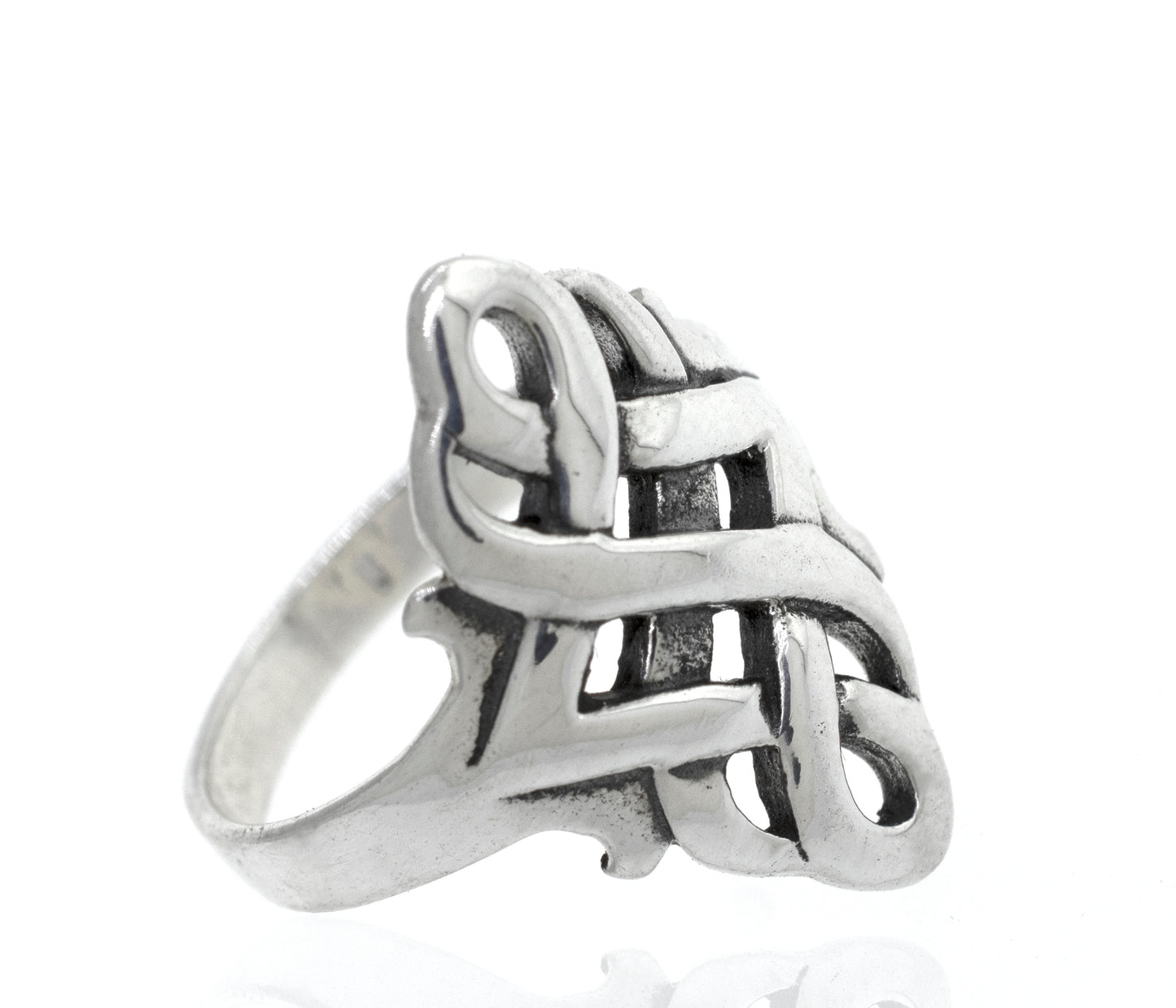 
                  
                    A sterling silver ring with an Open Weave Design Celtic Knot ring.
                  
                