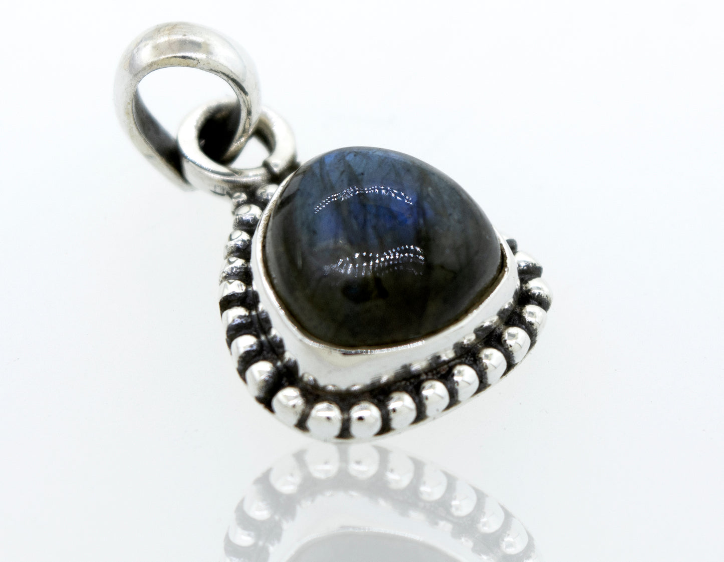 A Beautiful Triangular Shape Labradorite Pendant With Beads Design made of sterling silver by Super Silver.