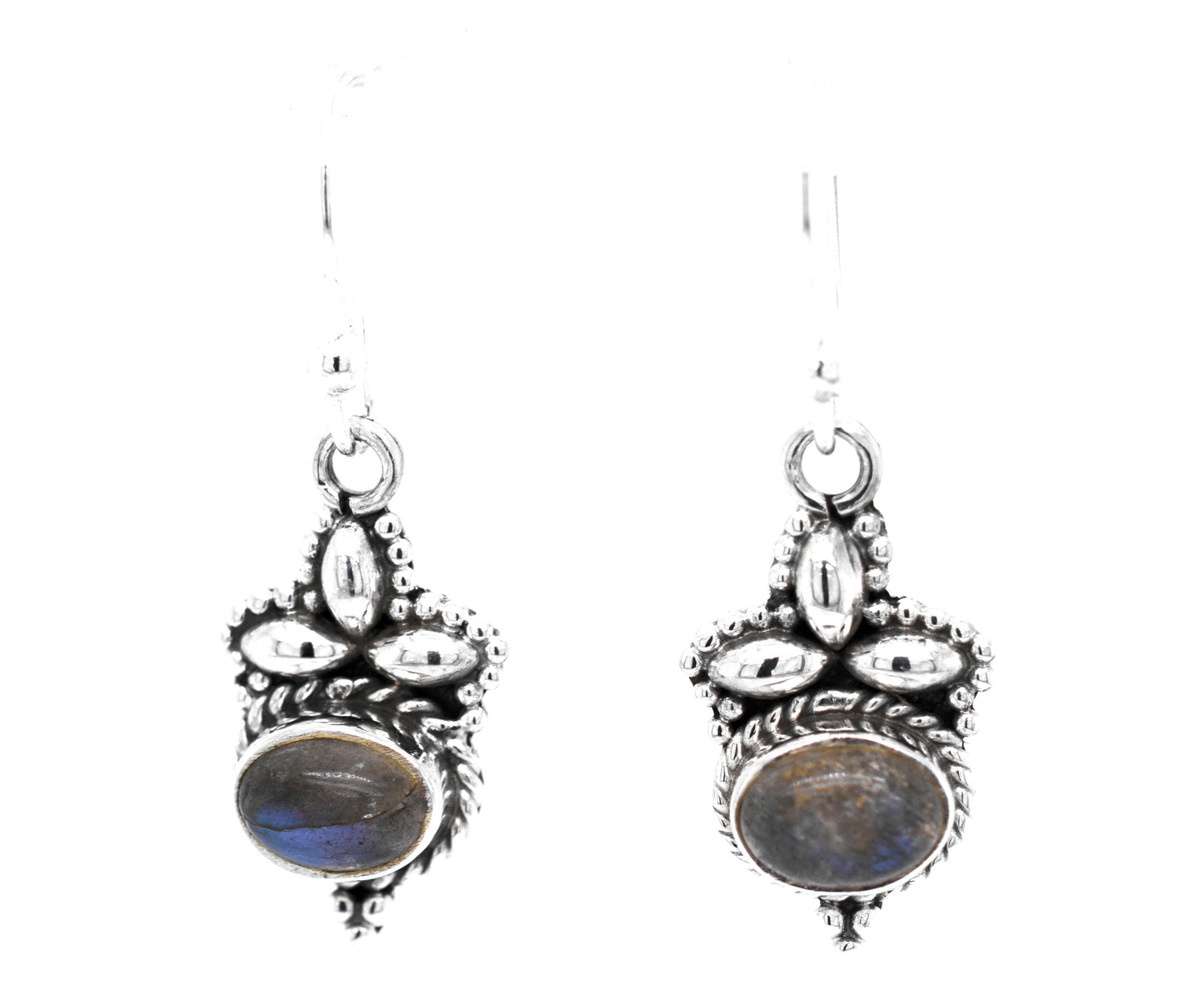 
                  
                    Captivating Petite Stone Earrings by Super Silver with labradorite gemstone.
                  
                