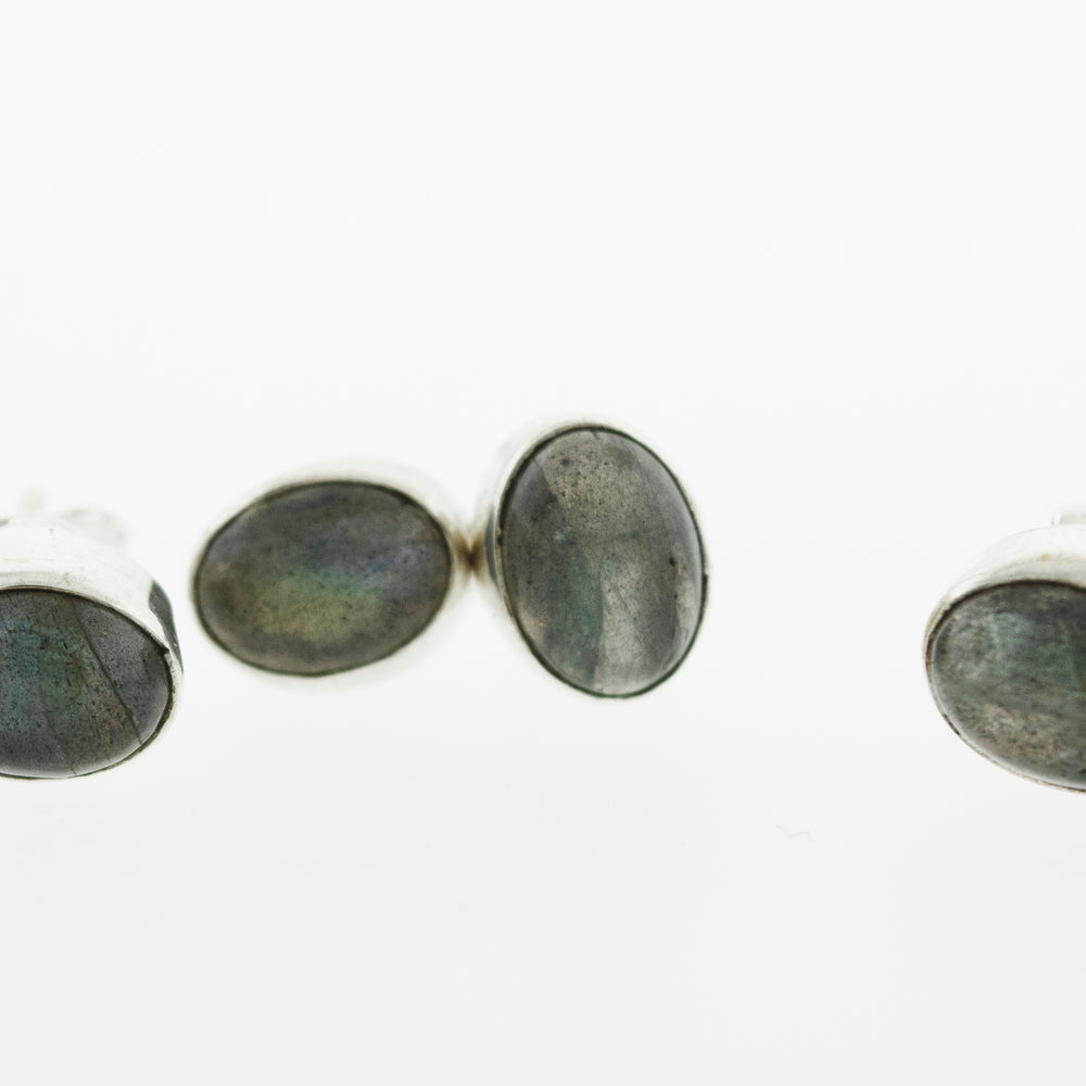 These beautiful Simple Oval Labradorite Studs in sterling silver from Super Silver shine elegantly for any occasion.