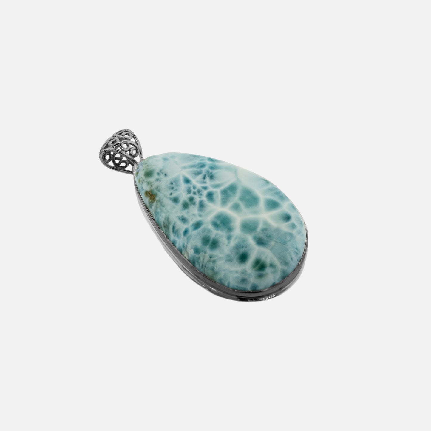 
                  
                    A beautiful Larger Larimar Pendant crafted with .925 sterling silver and adorned with a vibrant turquoise stone by Super Silver.
                  
                